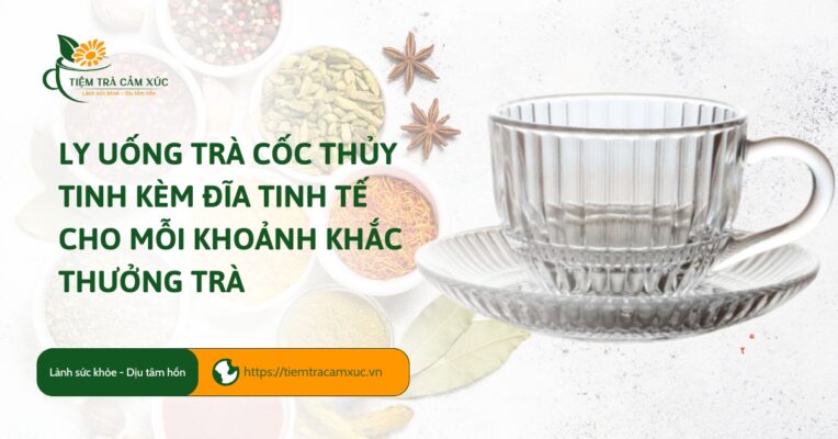 ly uống trà thuỷ tinh kèm đĩa